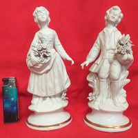Italy Capodimonte,Capo di Monte Barokk Pár Porcelán Figura,Szobor.