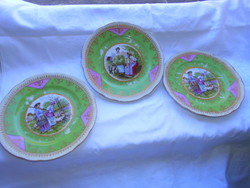 3 antique scene porcelain plates together - the price applies to 3 pieces.