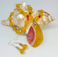 Yellow and colorful agate necklace, bracelet and earrings set