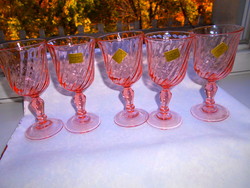 5 db rózsaszínű  talpas   üvegpohár (boros)