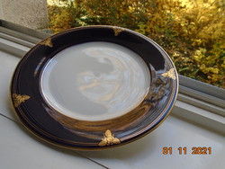 1938 Újszerű Kézzel festett kobalt-arany rózsa mintával SCHLAGENWALD lapos tányér