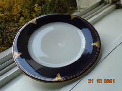 1938 Újszerű Kézzel festett kobalt-arany rózsa mintával SCHLAGENWALD lapos tányér