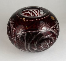 1G525 Régi bordó jelzett gömb váza kristály váza 13 cm