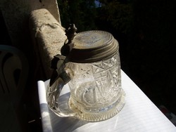Antik Biedermeier csiszolt házassági üveg kupa Ámor véséssel
