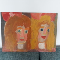 Ikrek - szőke lányok - expresszionista festmény