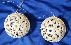 Old retro Christmas tree decoration with plastic glitter openwork pattern sphere 2pcs.