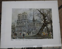 Paris Notre Dame at le square V. Viani művész nyomat - jelzett
