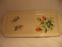 Yellow rosy hand painted faience cake tray