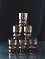 Mid-century modern vizes pohár készlet - füstszínű üveg poharak - 6 db retro üveg