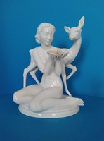 Hutschenreuther  art-decó porcelán Akt őzzel figura