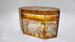 CLEARANCE! Antique Bohemia likely Karl Palda crystal glass jewelry box or bonbonnier from the 1930s