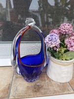 Beautiful (bohemia? Murano?) Czech glass decorative basket basket with colorful ornament blue collectible pieces