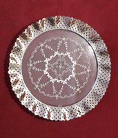 Silver plated tray with lace insert