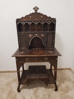 RITKASÁG!!! Antik perzsa bútor mór stílusú csontberakásos felépítményes íróasztal kézi faragás