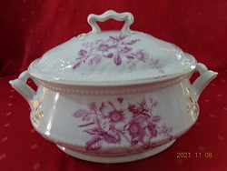 German porcelain soup bowl with antique pink flowers, length 31 cm. He has!