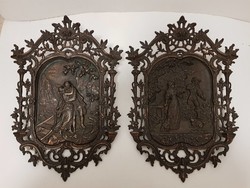 KÜLÖNLEGES!!! Antik barokk bronzírozott öntött vas szerelmi jelenetes páros fali dísztárgy