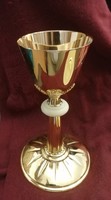 Beautiful, art deco chalice, gilded silver, with (elfenbein) bone nodule and acanthus decoration!