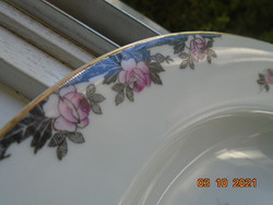 Kézi ezüst patinás festéssel Antik Bécsi rózsás mélytányér, kézzel számozott