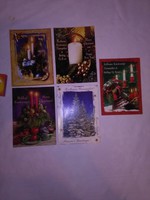 Five pieces of retro, unwritten Christmas postcards together