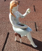 Hollóház porcelain figurine - girl picking apples