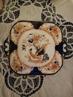 Eladó antik porcelán angol Burslem Kobaltkék narancs színű pávás virágos kínáló tál, tányér!