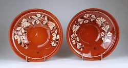 1G586 old large folk glazed ceramic wall plate 2 pieces