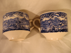 Retro kék látképes angol csésze pár . Tanya, vár, pecás