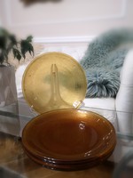 Borostyán, iparművészeti üveg  tányérok 5 db, handmade