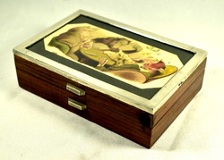 Art deco silver assembled card box for playing cards with lithography!