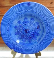 Barakonyi István - Hévíz - mázas kék fali kerámia tányér