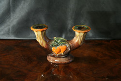 Glazed ceramic double bifurcated candle holder 18x10,5cm wedding Christmas gift for couples