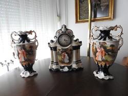 Antique Victorian fireplace clock with vases