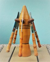 Sputnik retro knife set on wooden holder with knives with bamboo handle, rare piece
