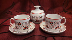 Hollóház double richter gedeon porcelain coffee cups with plate and sugar