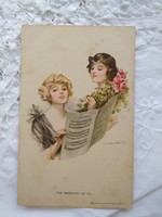 Antik amerikai Reinthal New York művészlap/üdvözlőlap/képeslap, éneklő hölgyek, kotta, 1914