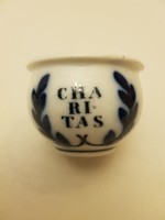 Antique porcelain pharmacy vessel. Cobalt blue charitas inscription. With decorative elements on the back.19th century.