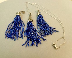 LAPIS lazuli fülbevaló medál és lánc szett