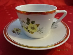 Hollóház porcelain coffee cup + placemat, yellow floral. He has!