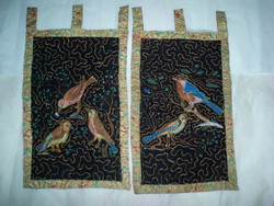 2 pcs antique hand embroidered murals