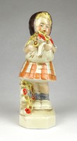 1G602 German porcelain statue with little girl with bouquet of flowers