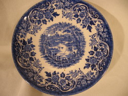 Blue English broadhurst staff.Est 1847 peculiar, urban landscape small plate