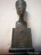 Antique bronze heavy pharaoh's head on wooden plinth marked rarity