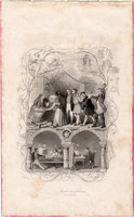 Diák élet (1), acélmetszet 1845, Payne's Universum, eredeti, 14 x 18, metszet, német, a pedellus