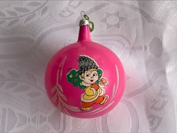 Retro pink matricás üveg karácsonyfadísz, nagyobb méret