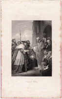 Wolsey bíboros, acélmetszet 1845, Payne's Universum, eredeti, 12 x 16, metszet, Anglia lordkancellár