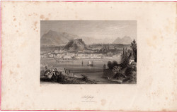 Salzburg, acélmetszet 1846, Payne's Universum, eredeti, 10 x 15, metszet, Ausztria, Mozart