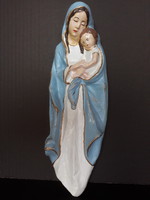 Szűz Mária a kis Jézussal, szép antik  falikép, 34 cm