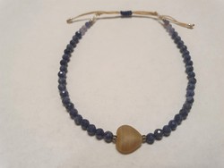 • LELENC • támogatói karkötő iolittal/vízzafírral, kék zafírral, japán gyöngyökkel és üveg szívvel