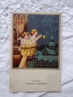 Antik karácsonyi litho/litográfiás képeslap/üdvözlőlap angyalok harsonával 1939