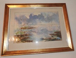 István Zsámbor - before the storm at Lake Balaton - gallery watercolor
